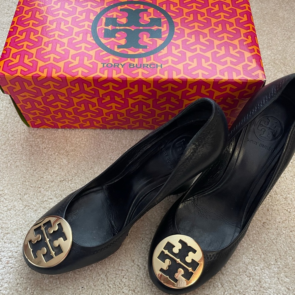 Tory Burch Black Sally Wedges